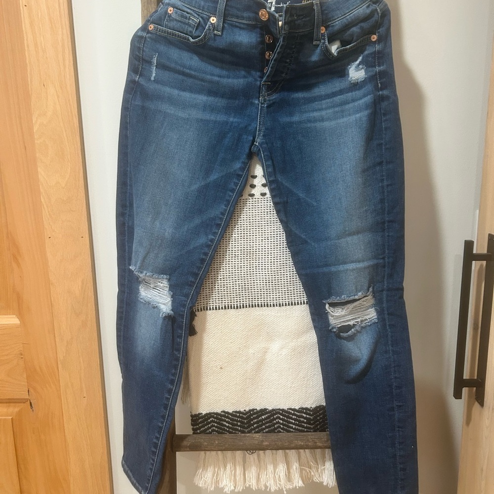 7 For All Mankind Dark Blue Distressed Skinny Jeans